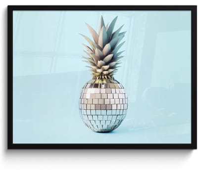 Fotolijst inclusief poster - Posterlijst 70x50 cm - Posters - Blauw - Ananas - Disco - Discobal - Foto in lijst - Keuken decoratie muur - Wanddecoratie accessoires - Muurdecoratie - Schilderijen
