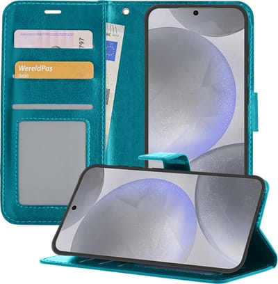 Hoesje - Geschikt voor Samsung Galaxy S24 - Luxe Bookcase - Walletcase Hoes - Portemonnee - Cover - Telefoonhoes - Turquoise