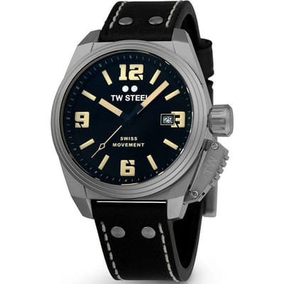 TW Steel TW1101 Canteen Swiss Movement Steel 3H Zwart Leer 42mm