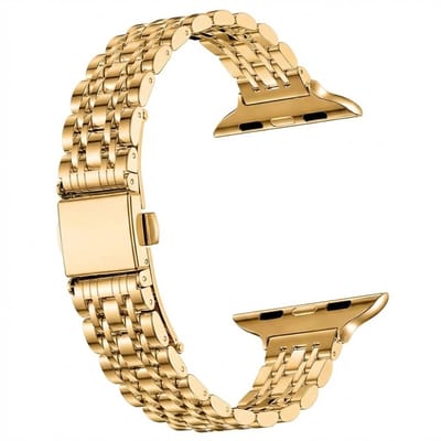 Goudkleurig horloge bandje dames heren smal staal schakel band geschikt voor Apple Watch 38 mm / 40 mm / 41 mm / 42 mm (serie 10 / 11) – slanke metalen horlogeband met vouwsluiting