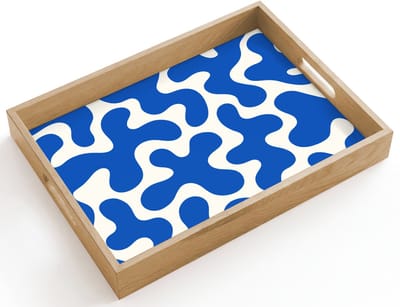 Dienblad hout 40x30 cm - Schootdienblad - Vormen - Abstract - Blauw - Golven - Borrelplank rechthoek - Plateau dienbladen