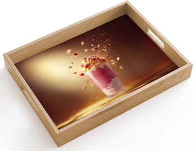 Dienblad hout 40x30 cm - Schootdienblad - Framboos - Smoothie - Drinken - Roze - Borrelplank rechthoek - Plateau dienbladen