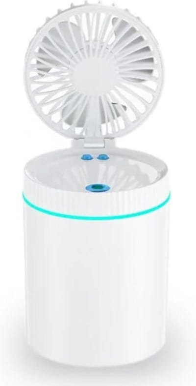 Draagbare mini-ventilator met accu - stil, USB oplaadbaar - tafelventilator met licht - 3 snelheden, verstelbare hoek - 5-in-1 kleine airconditioning - wit