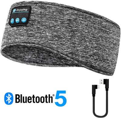 BlueTime - Slaapmasker - Hoofdband Bluetooth - Draadloze Hoofdtelefoon - Slaaphulpmiddel - Slaap masker - Slaapmasker Bluetooth - Slaapmasker Vrouwen - Hoofdband - Zweetband Hoofd - Oogmasker - Grijs