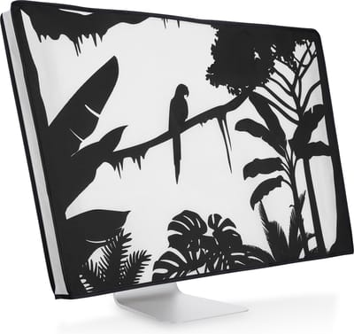 kwmobile beschermhoes monitor geschikt voor 24-26" Monitor - Computerscherm cover - Computer accessoires - PC scherm hoes in zwart / wit - jungle silhouet design
