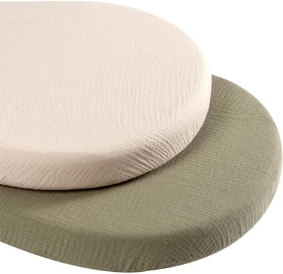 Set van 2 babybedlakens 80 x 40 cm van 100% katoen in abrikoos en olijfgroen, zacht en ademend