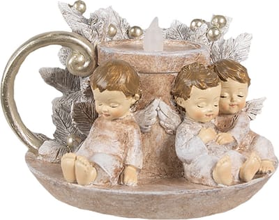 Clayre & Eef Kerstdecoratie met LED-verlichting Kandelaar 14x13x10 cm Bruin Polyresin Engelen