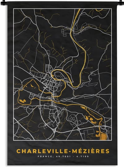 Wandkleed - Wanddoek - Plattegrond - Charleville-Mêzières - Kaart - Frankrijk - Stadskaart - 120x180 cm - Wandtapijt