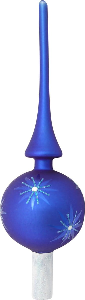 Krebs Kerst piek - blauw - 28 cm - glas - gedecoreerd - kerstboompiek - kerstboom topper