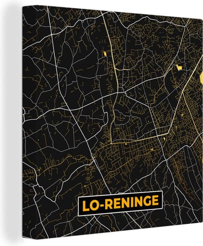 Canvas Schilderij Stadskaart - Goud - Plattegrond - Lo-Reninge - Kaart - 20x20 cm - Wanddecoratie