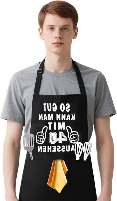 Verjaardagscadeau voor Mannen | Verstelbare Kook- en Barbecue Schort | Zwart, Waterdicht & 3 Voorzakken | Grappige Decoratie voor BBQ Feest | Katoenen Schort Geschikt voor Keuken & Buiten Grillen