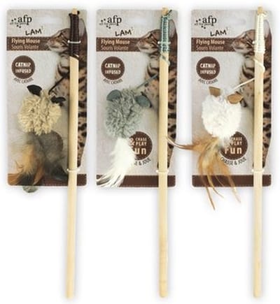 AFP Lambswool-Wand+Mouse with Feather Catnip Speelgoed voor katten - Kattenspeelgoed - Kattenspeeltjes