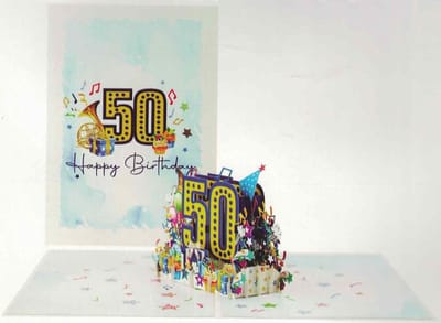Pop up wenskaart - pop out wenskaart - felicitatie - wenskaart - 50 jaar - Abraham - Sara - happy birthday