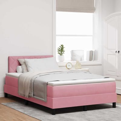 vidaXL - LED - Box - Spring - Bed - met - hoofdeinde - Roze - 120 - x - 200 - cm - Fluweel