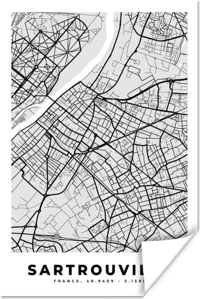 Poster Plattegrond - Kaart - Stadskaart - Frankrijk - Sartrouville - 120x180 cm XXL