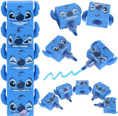 DISNEY Stitch SET Markeerstift van 4 STUKS, mini blauwe markers aan elkaar gekoppeld 4in1