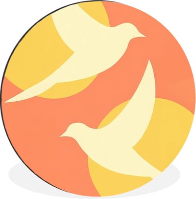 WallCircle - Wandcirkel - Muurcirkel - Vogels - Cirkels - Geel - Aluminium - Dibond - 30x30 cm - Binnen en Buiten