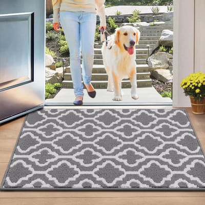 Deurmat voor binnen, 90 x 150 cm, vuilvangmat, antislip, grote voetmat, buiten, wasbaar, deurmat voor ingang, patio, hal, tuin, huisdier (grijs)