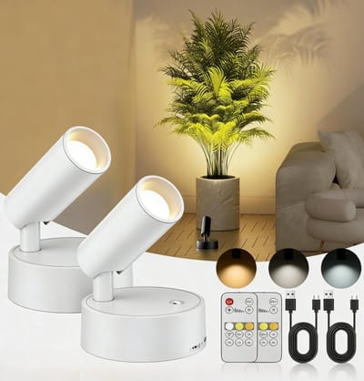Kraftverdia® 4000mAh accu-wandlamp, spotlight, set van 2 met timer, 3 kleuren, dimbaar, wandspot met touch-afstandsbediening, 350 graden draaibare oplaadbare wandlamp voor binnen, decoratie voor