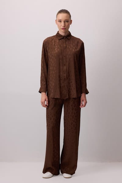 Touché Privé - Jacquard blouse met luipaardprint - Bruin - Dames