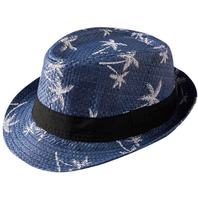 Chapeau de paille motif cocotiers d'été à larges bords, respirant, style Jazz, pour voyage, décontracté, casquette de plage pour enfants 54cm gray