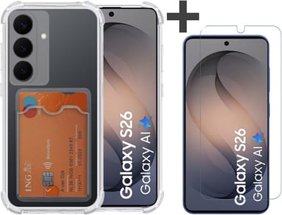 Hoesje met Screenprotector Geschikt voor Samsung Galaxy S26 Hoesje Met Pashouder Siliconen Shockproof Case - Arara Backcover- Transparant
