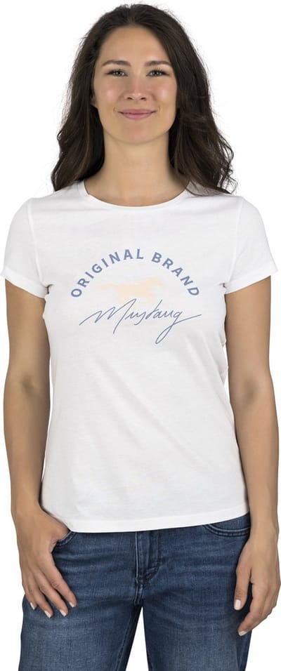 Mustang Dames T-Shirt Alexia C Logo slim fit Wit XXL Ronde Hals Volwassenen Basic T-shirt met korte mouwen en ronde hals gemaakt van 100% katoen