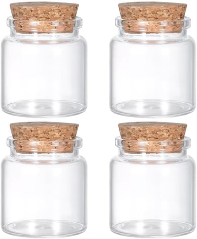 Dailygoods- Glazen Flessen 50 ml - Mini-Kruidenpotjes - Inmaakpotten - Decoratief - Set van 4 - Met Kurk