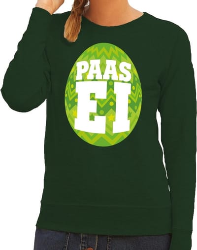 Groene Paas sweater met fel groen paasei - Pasen trui voor dames - Pasen kleding XS