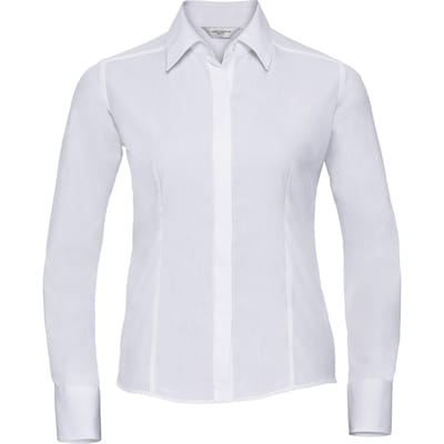 Russell Collectie Dames/Dames Lange Mouwen Poly-Katoen Gemakkelijk Onderhoud Gepaste Poplin Shirt (Wit)