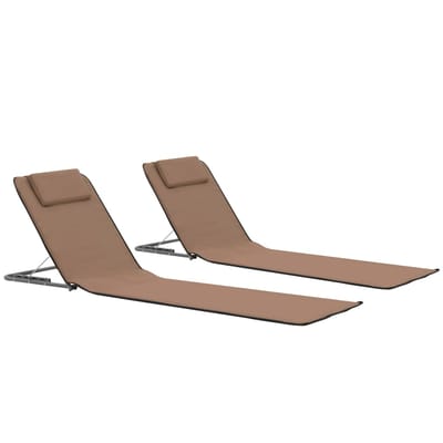 vidaXL - Strandmatten - inklapbaar - 2 - st - staal - en - stof - bruin