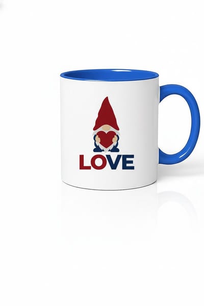 Liefdes Kabouter Mok met Rood-Blauw LOVE Design - Romantische Keramische Beker