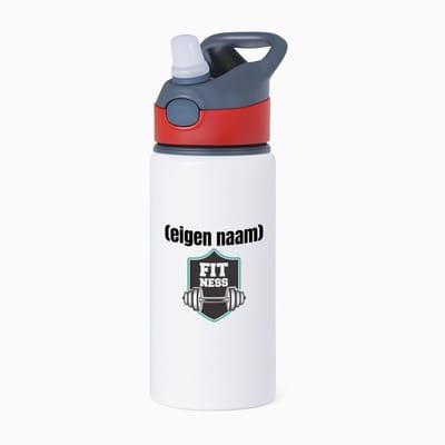 Hacebo® - fitness logo dumbbells met eigen naam waterfles met rietje rood - Fitness - atleten/sport liefhebbers - sport - fitness - dumbbells - verjaardag - cadeau - kado - water fles - 650ML
