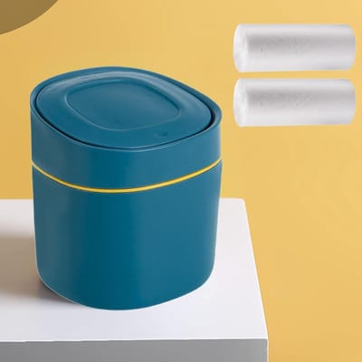 Mini Prullenbak met Deksel - Afvalbakje Desktop - Bureau Opruimen - Geur- en Vliegenwerend - 2 Liter 13.5cm - Donkerblauw