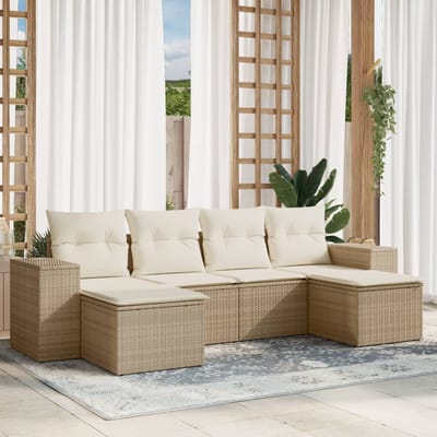 vidaXL - 6-delige - Loungeset - met - kussens - poly - rattan - beige