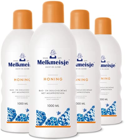 Melkmeisje - Bad en Douche Crème Honing - 4 x 1000 ml - Voordeelverpakking