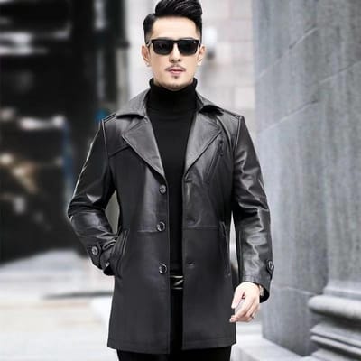 Modèles d'hiver Veste en cuir pour homme Veste en cuir mi-longue avec col en cuir de vachette Coupe-vent Veste en cuir rembourrée et épaisse pour homme Extérieur XXXXL noir
