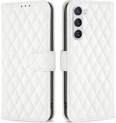 BINFEN Hoesje - Geschikt voor Samsung Galaxy S23 Hoesje - BINFEN Rhombus Book Case - Wit