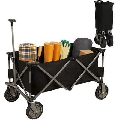 Lomera Opvouwbare Bolderkar - Bolderkar Zwart - Max. 70 Kg - Polyester Materiaal - Compact Opvouwbaar - Eenvoudig Opbergen - Ruimtebesparend - Transportkar - Makkelijk Mee te Nemen - Strandkar