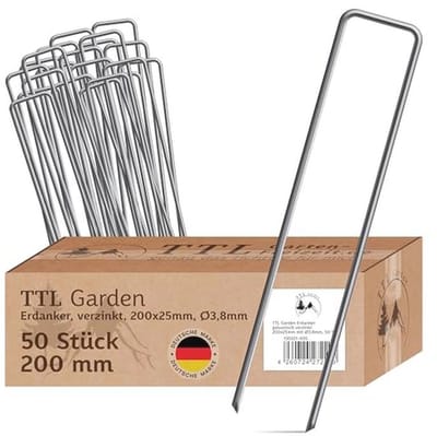 50 Grondankers 200 x 25 x Ø 3,8 mm - Verzinkt en Gehard Koolstofstaal voor Tuin en Camping