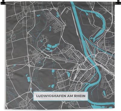 Wandkleed - Wanddoek - Plattegrond – Ludwigshafen am Rhein – Blauw – Stadskaart – Kaart - Duitsland - 180x180 cm - Wandtapijt