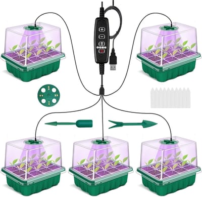 Kweekbak Starterset - Mini Kweekkas 5-delig – Propagator met LED - Timer en Verstelbare Helderheid
