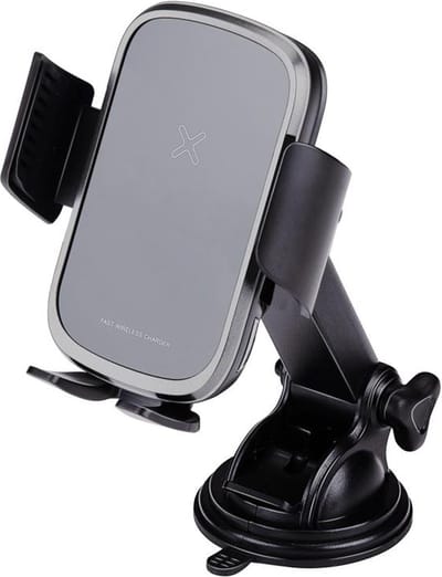 Dunlop Auto Telefoonhouder en Draadloze Oplader - GSM Houder Auto met Qi Lader - met Zuignap voor Dasboard en Voorruit Bevestiging - Telefoons van 65mm tot 92mm Breed - Kunststof - Zwart