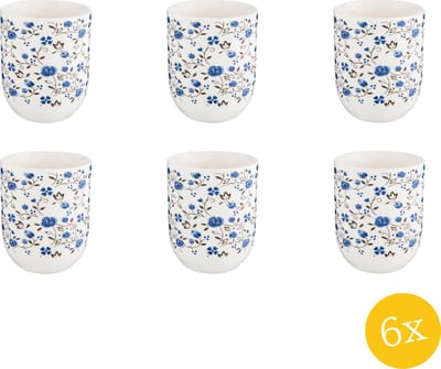 Clayre & Eef Mok set van 6 stuks 100 ml Blauw Wit Porselein Rond Bloemen Theemok