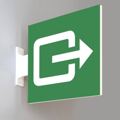 Bord Uitgang – Dubbelzijdig Haaks – Flag Sign – Nooduitgang pictogram – 3D-geprint – Wand/Plafond 15x15 cm – Modulair & Verstelbaar in 4 richtingen