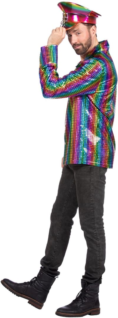 Wilbers & Wilbers - Jaren 80 & 90 Kostuum - Party Blouse Metallic Multicolor Man - Metallic Multicolor - Maat 52-54 - Carnavalskleding - Verkleedkleding