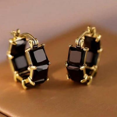Huitan Prinses Vierkant Wit/Zwart CZ Hoepeloorbellen voor Vrouwen Luxe Accessoires Bruiloft Feest Temperament Elegante Dame Sieraden black