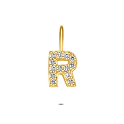 Twice As Nice Hanger in 18kt verguld zilver, letter R met steentjes
