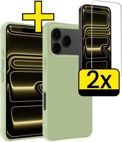Hoesje - Met 2x Screenprotector - Geschikt voor Apple iPhone 17 Pro - Sterk & Shockproof - Back Cover - Siliconen Case - Telefoon Hoes - Telefoonhoesjes - Groen
