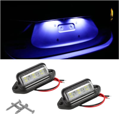 Dailygoods- Kentekenplaatverlichting LED - 2 Stuks - Waterdicht - Compatibel met Auto/Camper/Vrachtwagen - Lichtkleur Wit/Blauw - 6000 K - Eenvoudig te Installeren - Nummerplaatverlichting